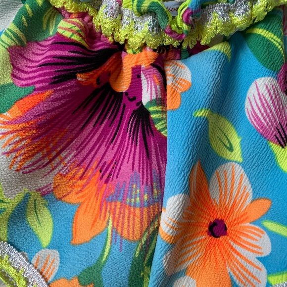 Floral Tropical Shorts Neon Blue & Yellow L - Picture 3 of 5